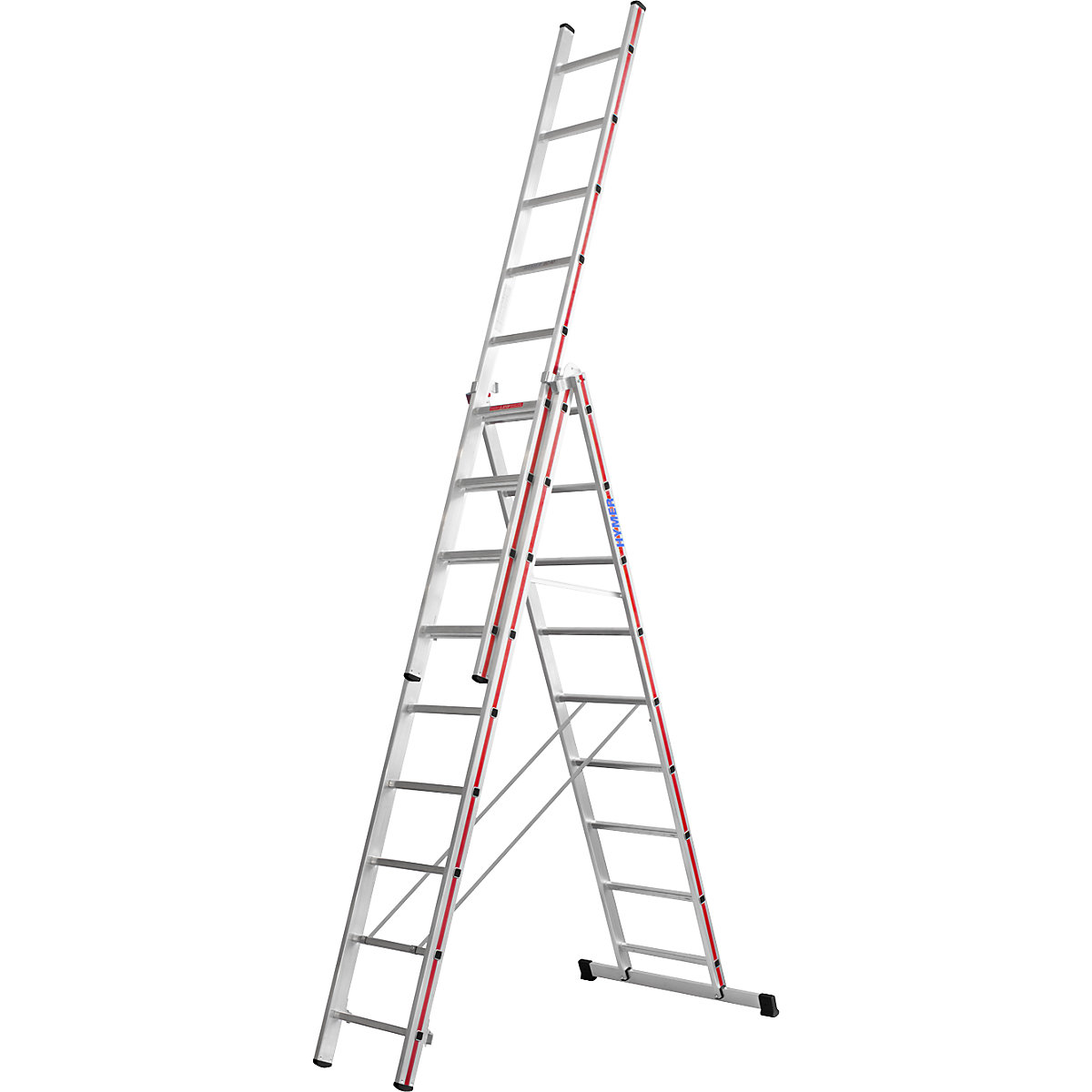 Aluminium multi-purpose ladder – HYMER, trade model, 3 x 9 rungs, max. working height 7.39 m-10