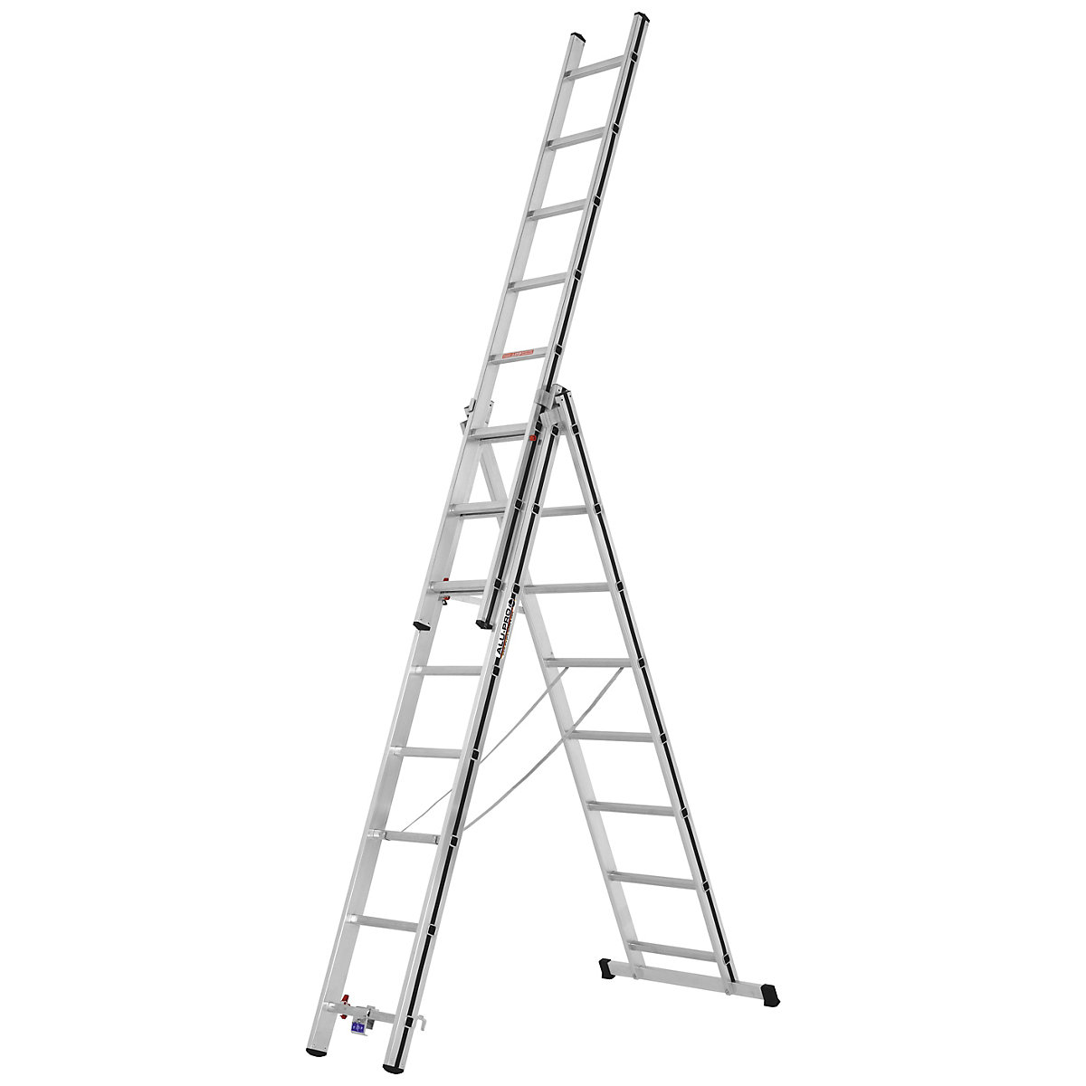 Aluminium multi-purpose ladder – HYMER, entry level model, 3 x 8 rungs, max. working height 5.96 m-11