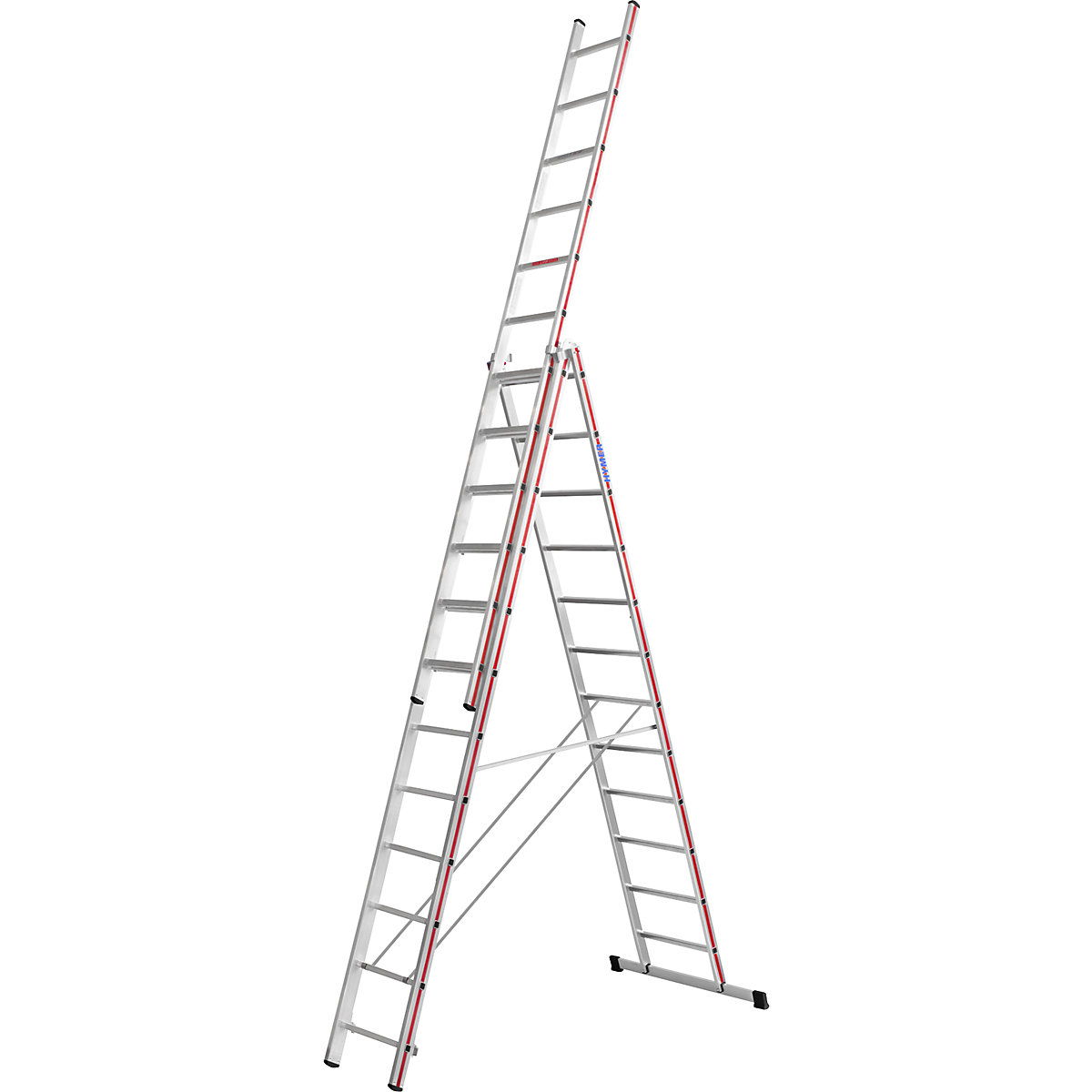 Aluminium multi-purpose ladder – HYMER, trade model, 3 x 12 rungs, max. working height 9.32 m-9