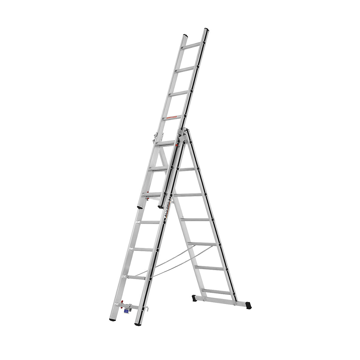 Aluminium multi-purpose ladder – HYMER, entry level model, 3 x 7 rungs, max. working height 5.10 m-9