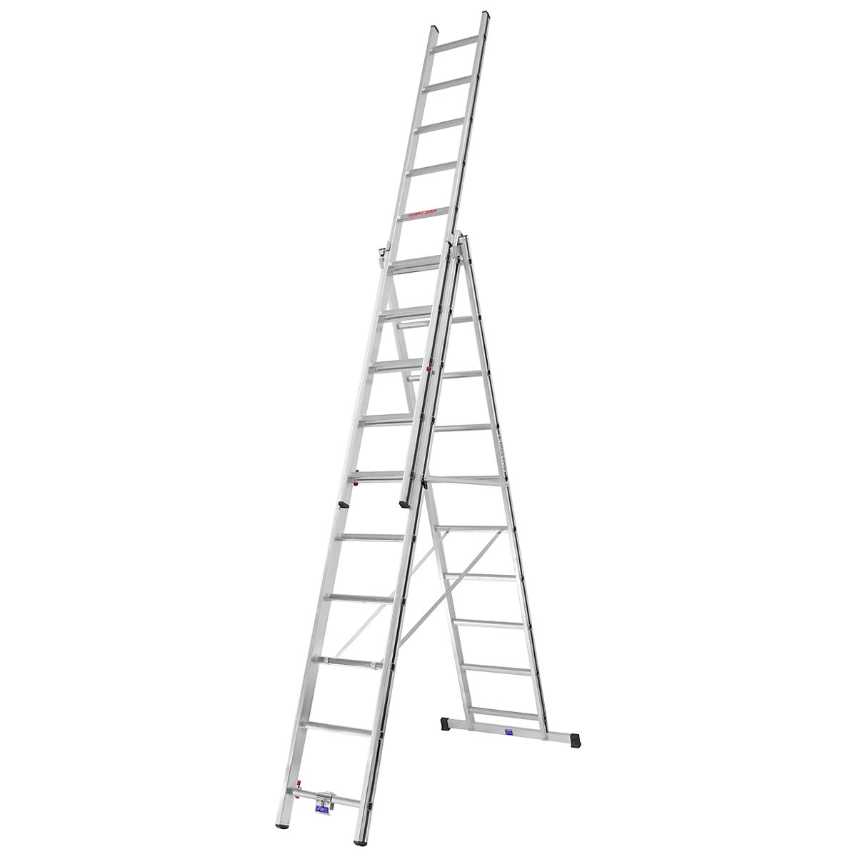 Aluminium multi-purpose ladder – HYMER, entry level model, 3 x 10 rungs, max. working height 7.34 m-10