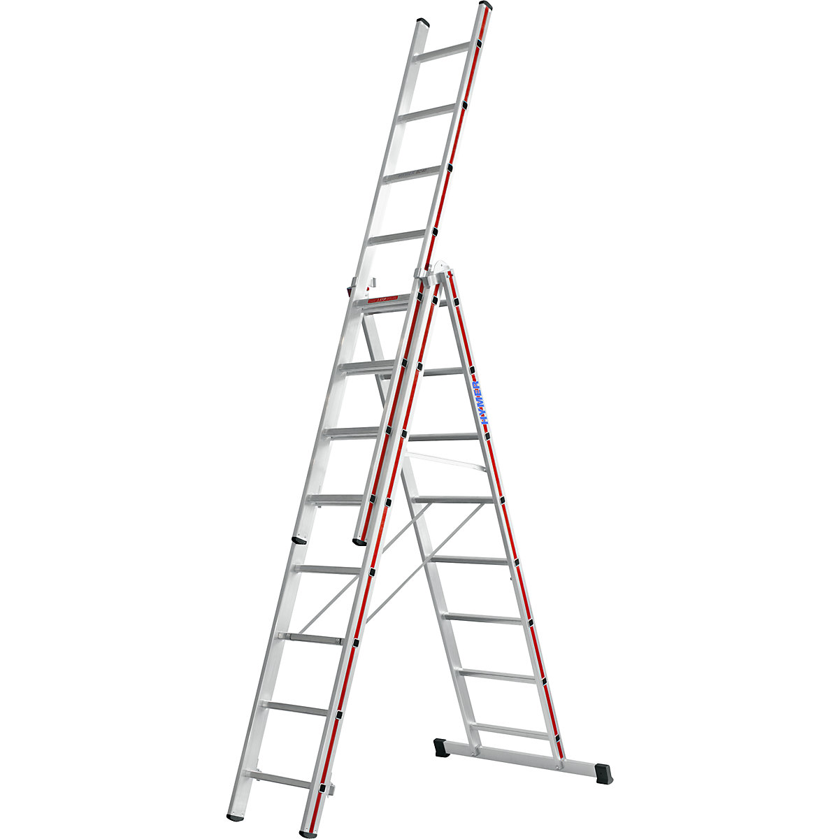 Aluminium multi-purpose ladder – HYMER, trade model, 3 x 8 rungs, max. working height 6.29 m-12