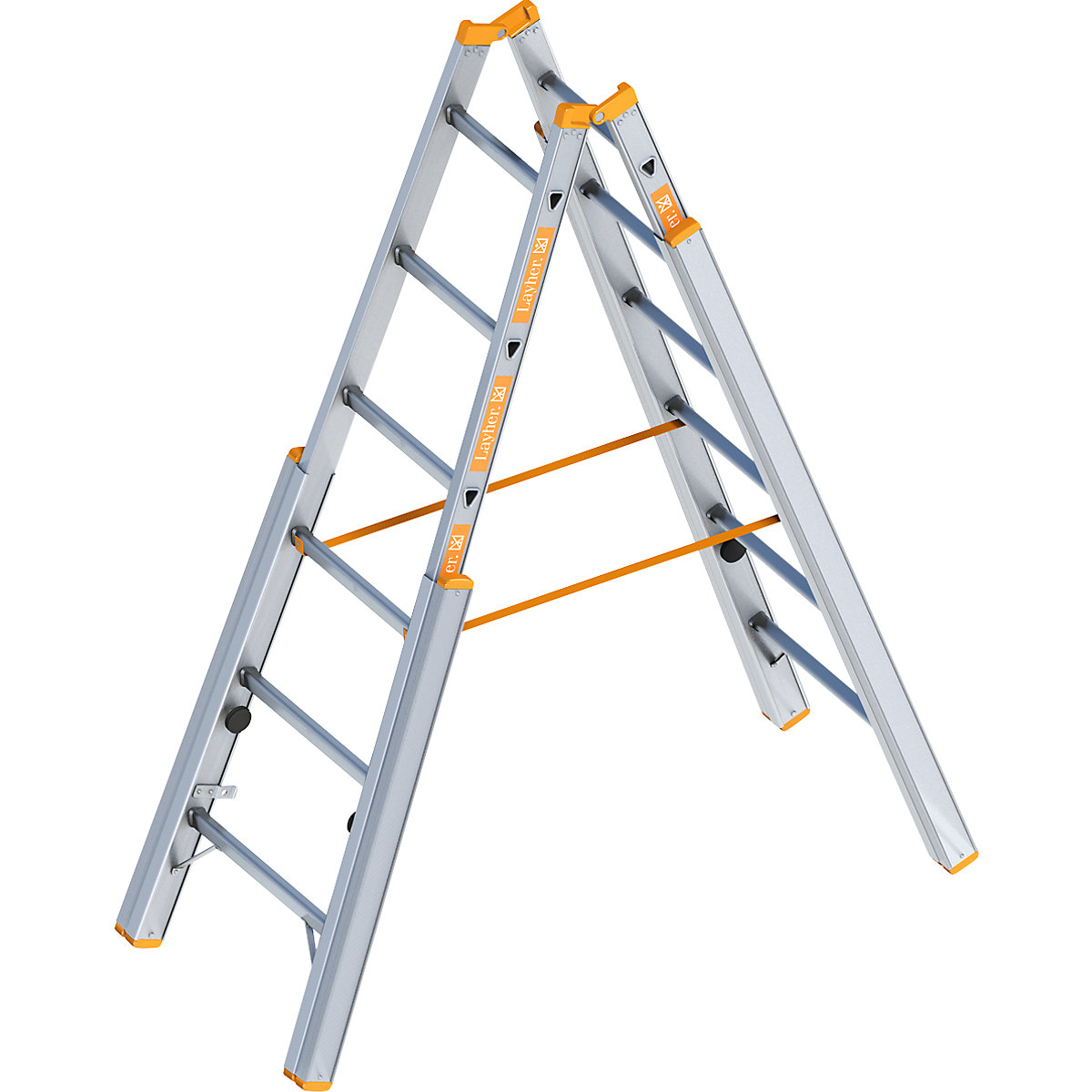Double sided step ladder – Layher, with levelling mechanism, accessible on both sides, 6 rungs-4