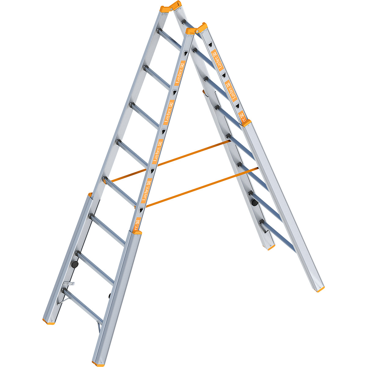 Double sided step ladder – Layher, with levelling mechanism, accessible on both sides, 8 rungs-2