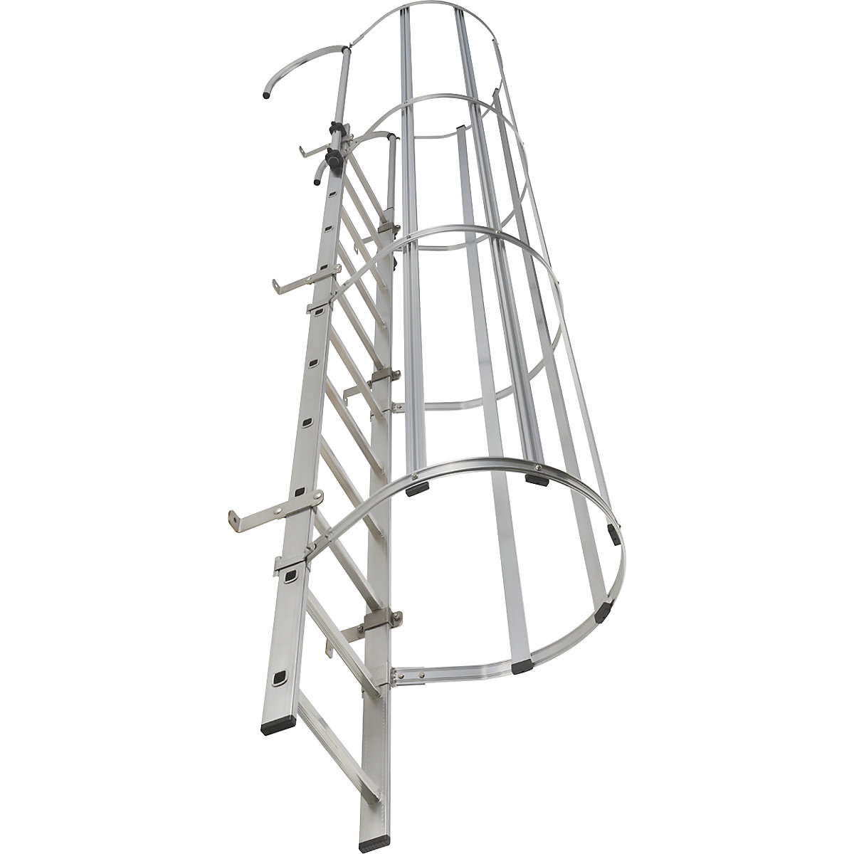 Fixed ladder with safety rail on the back, type ALM: rung WxD 440 x 30 ...