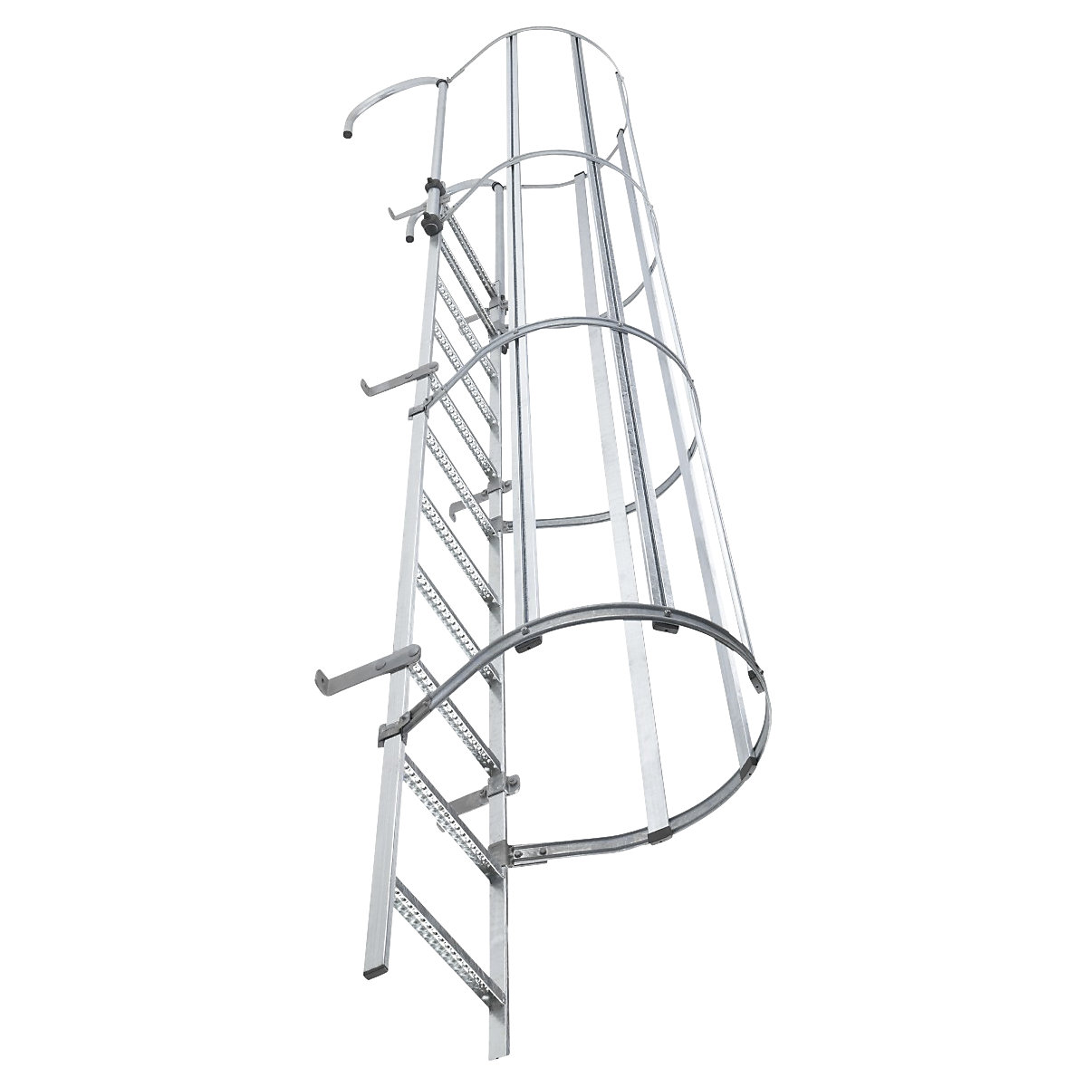 Fixed ladder with safety rail on the back, type STM