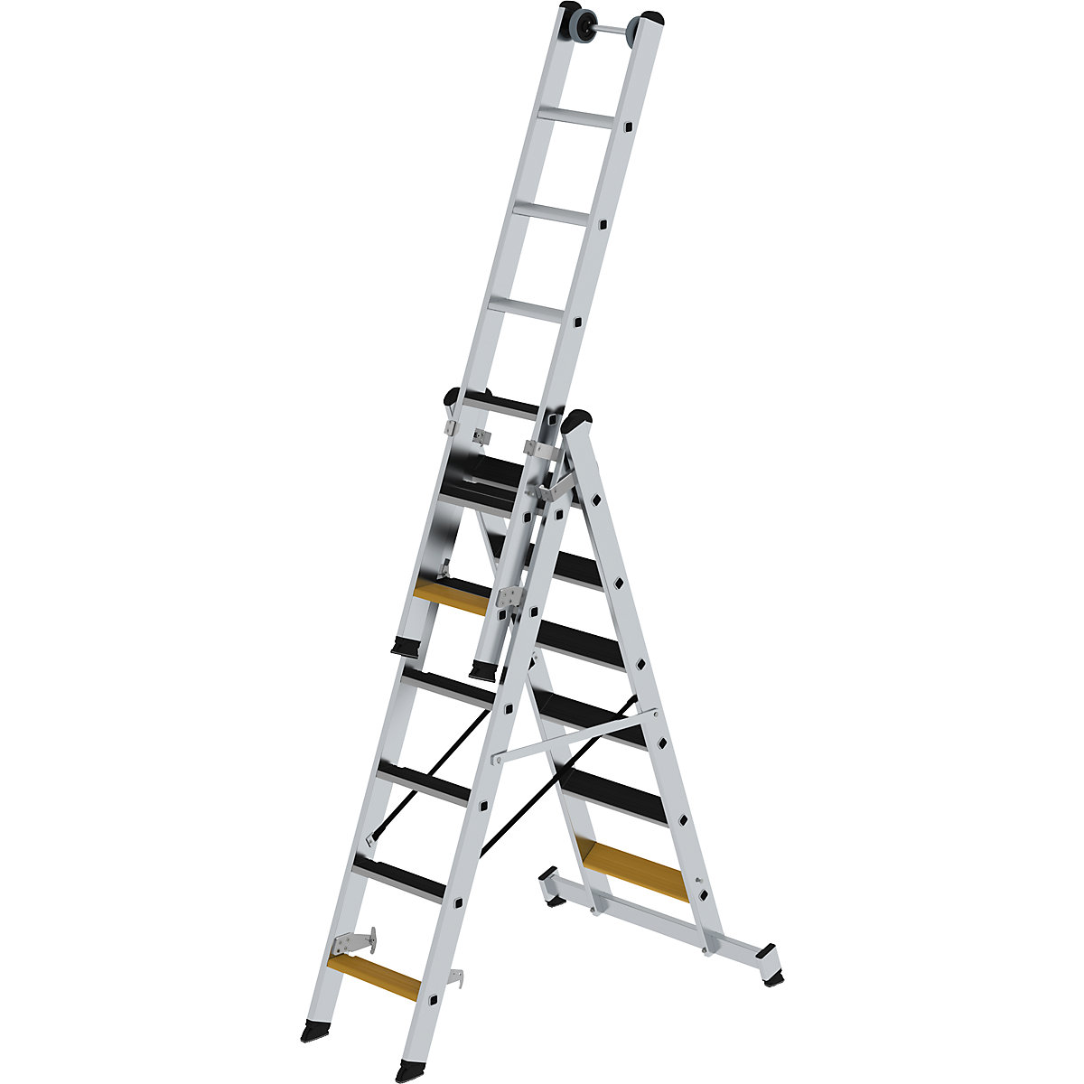 MUNK Multipurpose step ladder 3 sections, with beam and treads KAISER+KRAFT