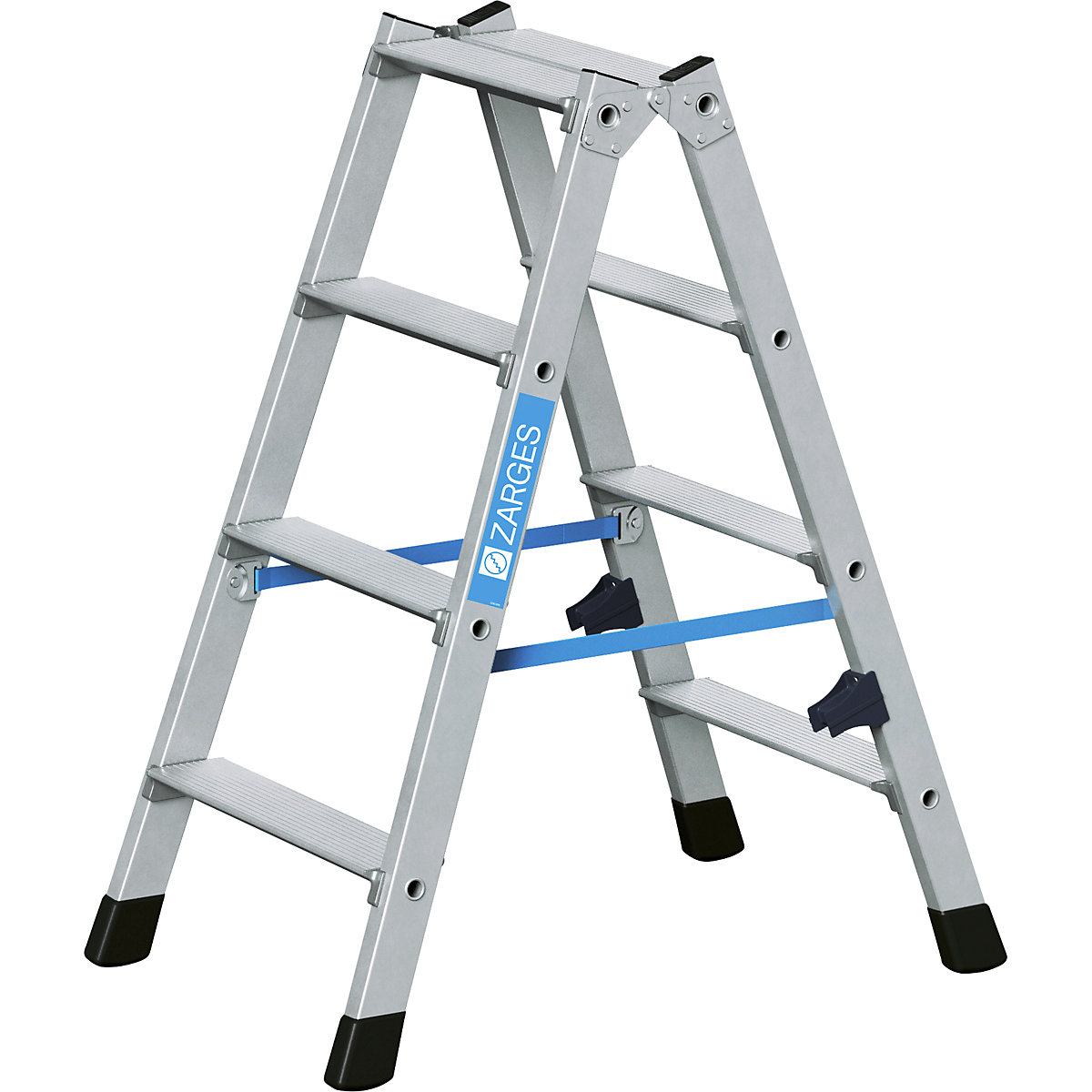Aluminium step ladder, double sided access – ZARGES, robust steel hinges, 2 x 4 steps-3