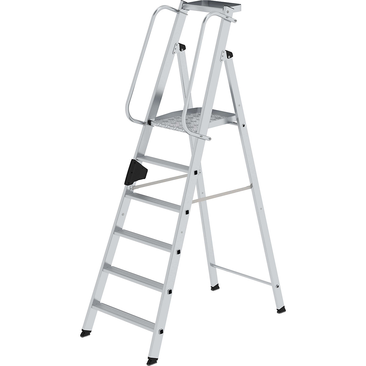 Aluminium step ladder with large platform – MUNK, hand rail on both sides, 6 steps inclusive platforms-10