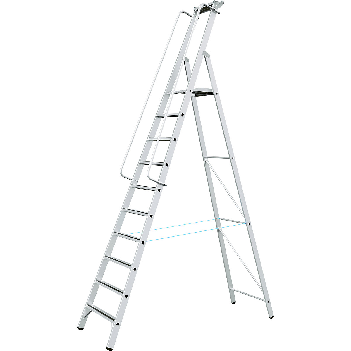 Aluminium step ladder with large platform – ZARGES, with hand rail on both sides, for self-assembly, 10 steps-8