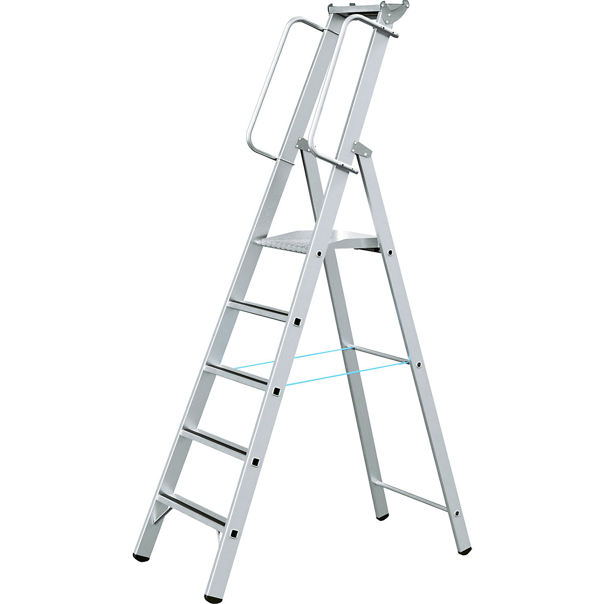 Aluminium step ladder with large platform – ZARGES, with hand rail on both sides, for self-assembly, 5 steps-7
