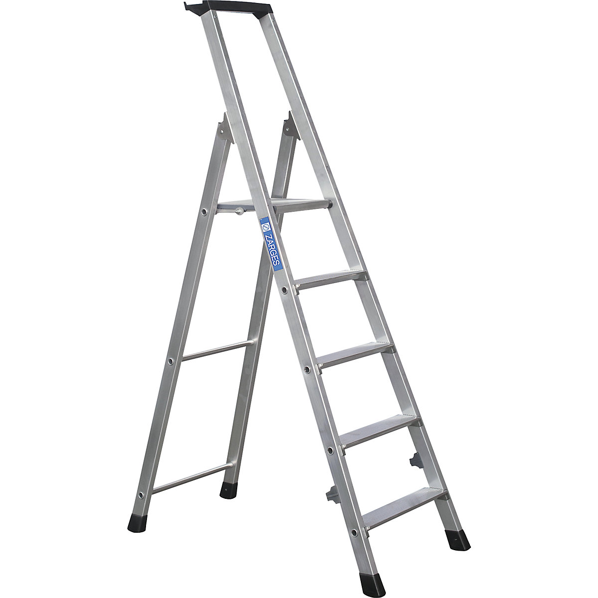 Folding step ladder, single sided access – ZARGES, with storage tray, for light use, 5 steps incl. platform-4
