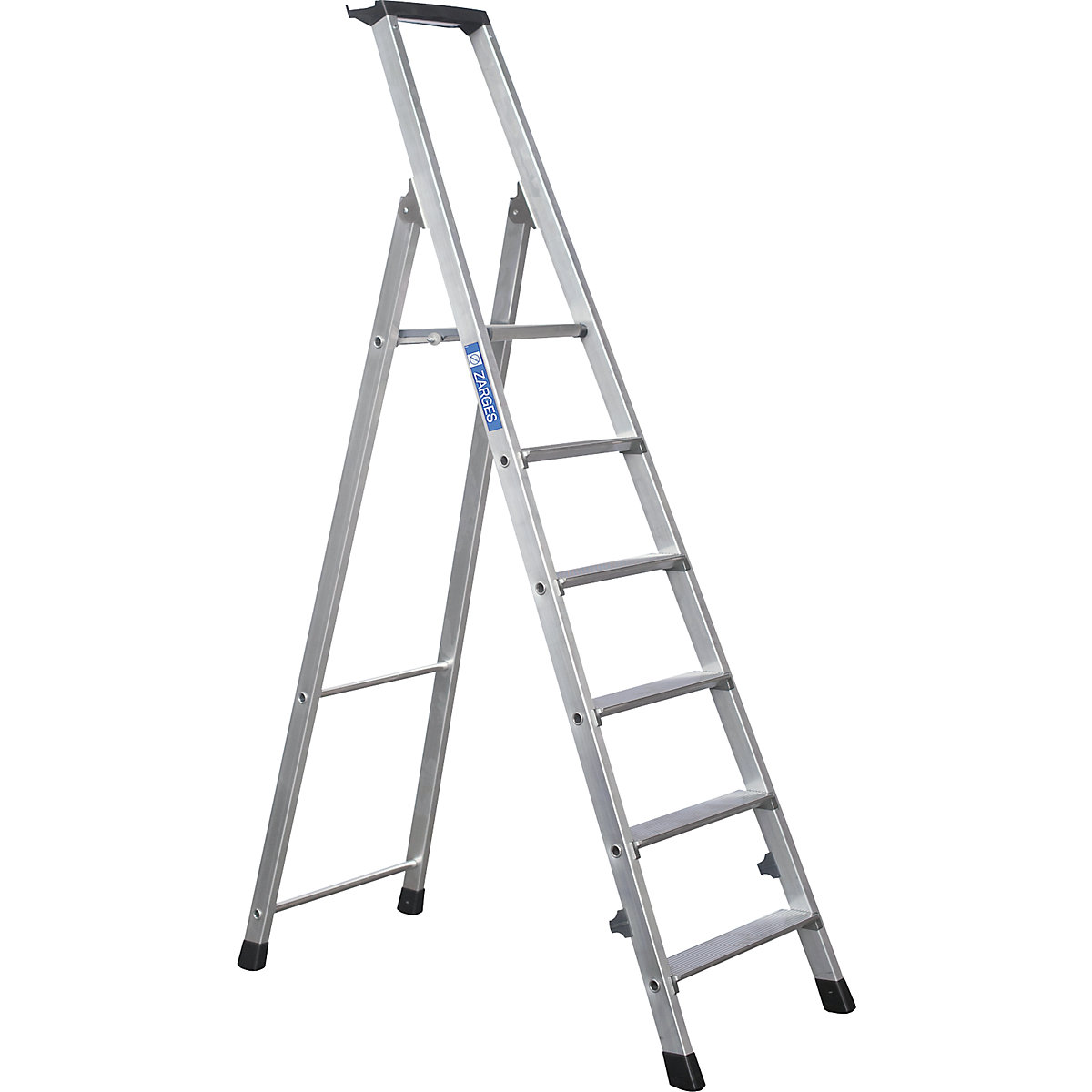 Folding step ladder, single sided access – ZARGES, with storage tray, for light use, 6 steps incl. platform-1