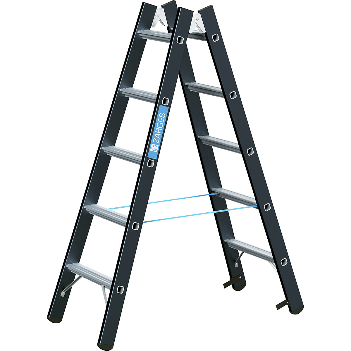 Heavy duty step ladder – ZARGES, double sided, 2 x 5 rungs-6