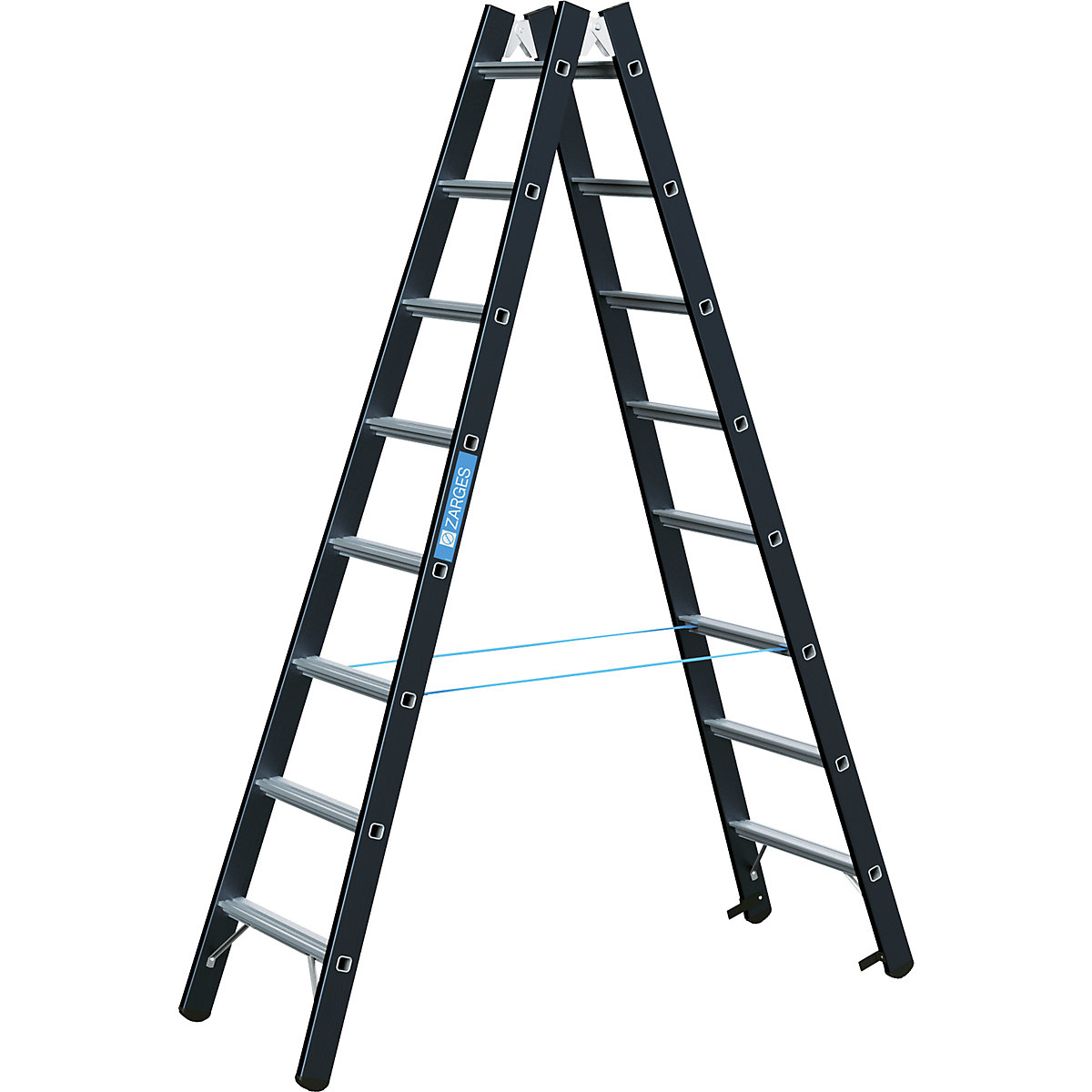 Heavy duty step ladder – ZARGES, double sided, 2 x 8 rungs-7