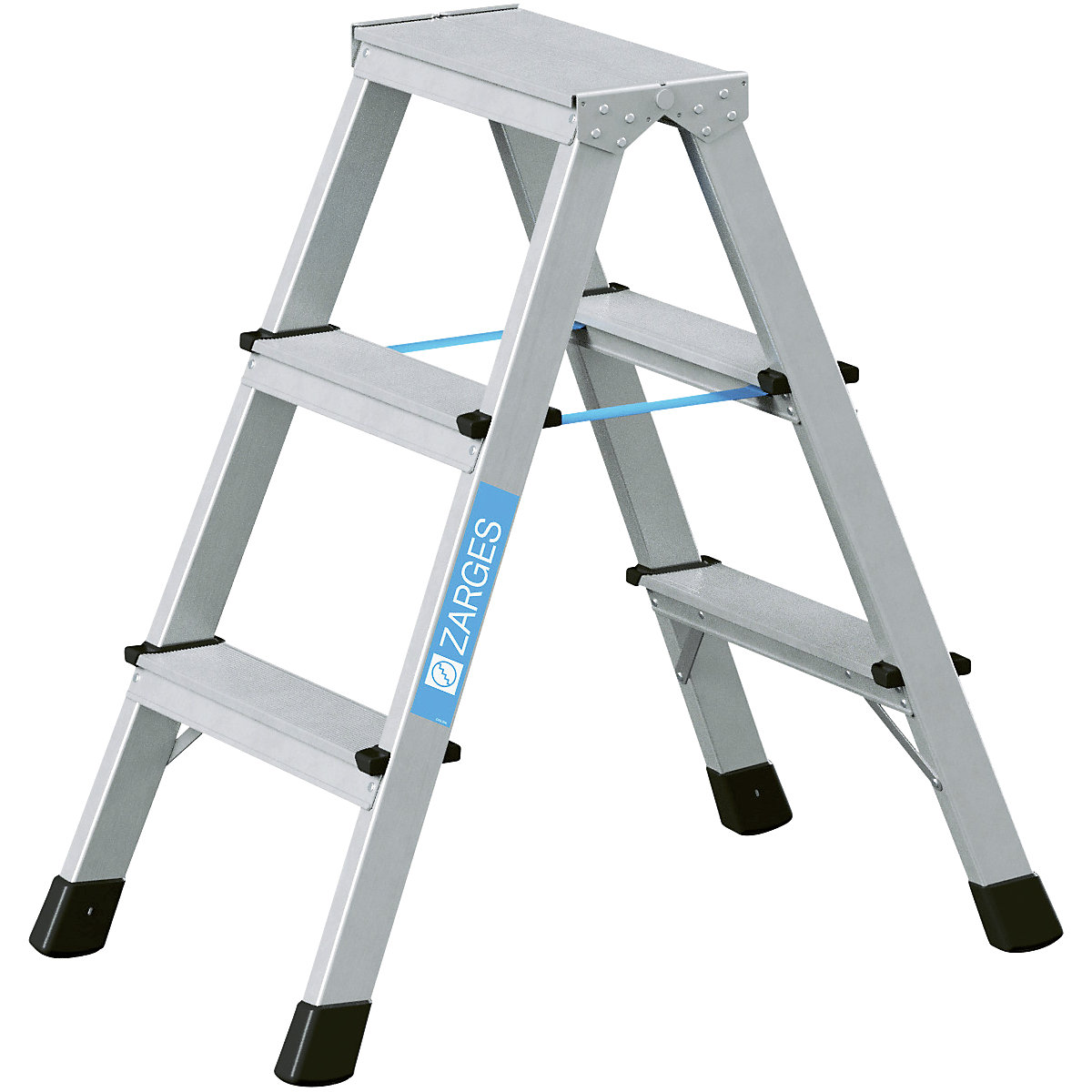 Professional step ladder, anodised – ZARGES, double sided, 2 x 3 steps-5