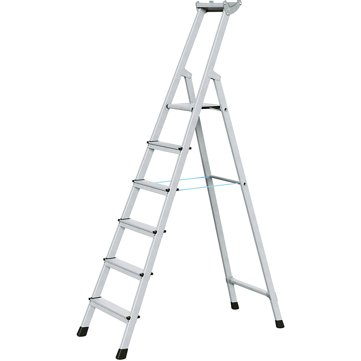 Professional step ladder, single sided access – ZARGES, anodised aluminium, with tool tray, for workshop and industrial use, 6 steps inclusive platforms-6