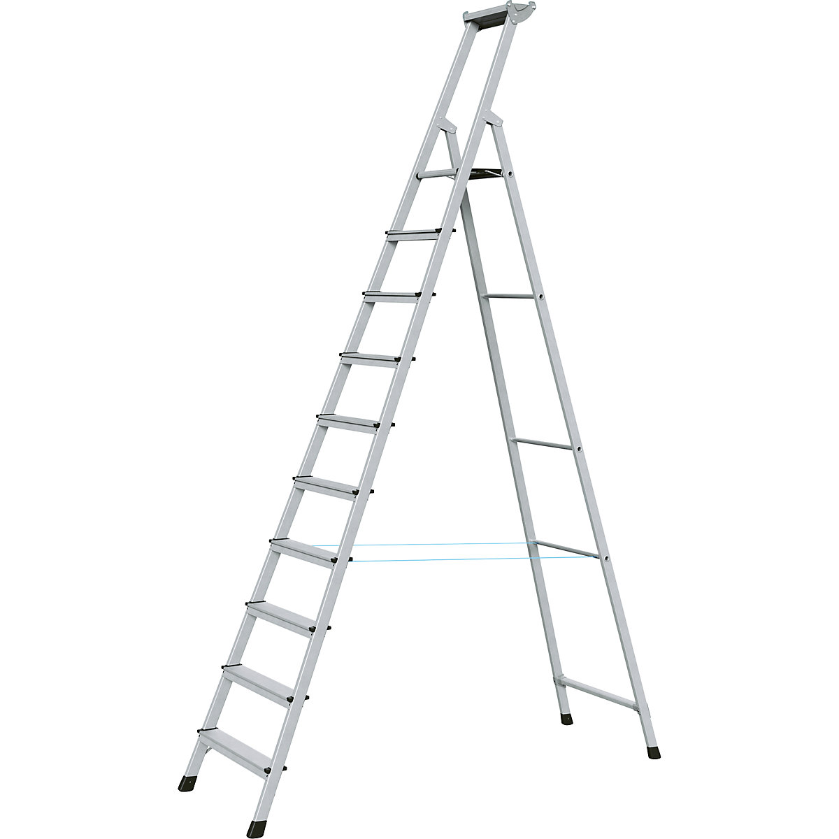 Professional step ladder, single sided access – ZARGES, anodised aluminium, with tool tray, for workshop and industrial use, 10 steps incl. platform-5