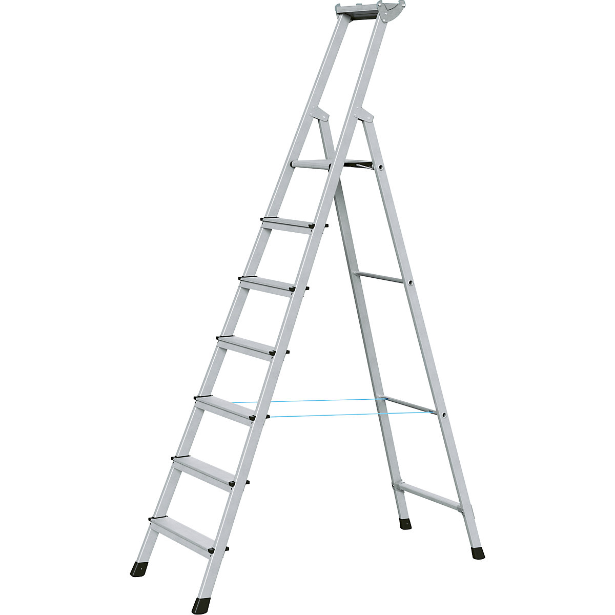 Professional step ladder, single sided access – ZARGES, anodised aluminium, with tool tray, for workshop and industrial use, 7 steps inclusive platforms-4