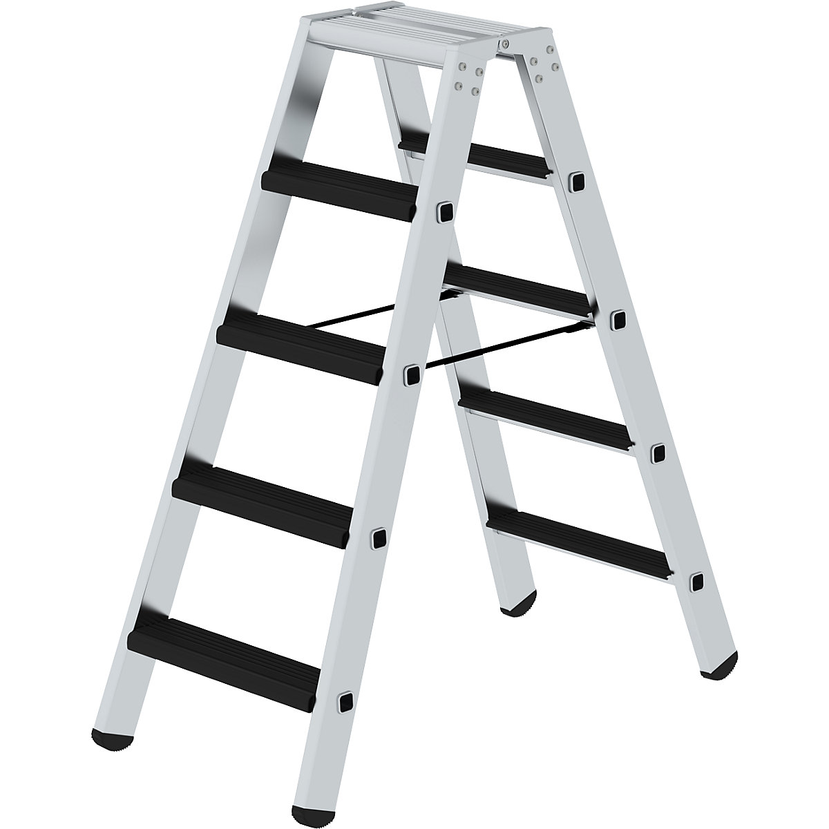 EUROKRAFTpro – Step ladder, double sided, cushioned model, 2 x 5 steps