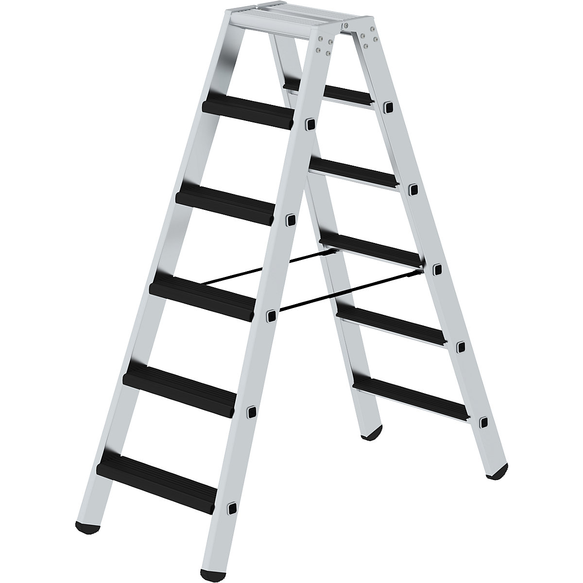 EUROKRAFTpro – Step ladder, double sided, cushioned model, 2 x 6 steps