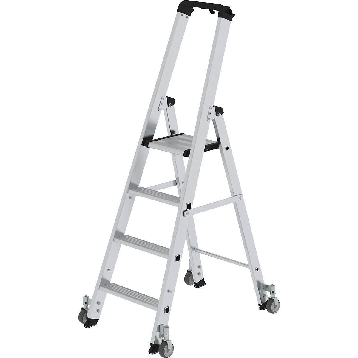 Step ladder, single sided – MUNK, mobile model, 4 steps, platform height 930 mm-10