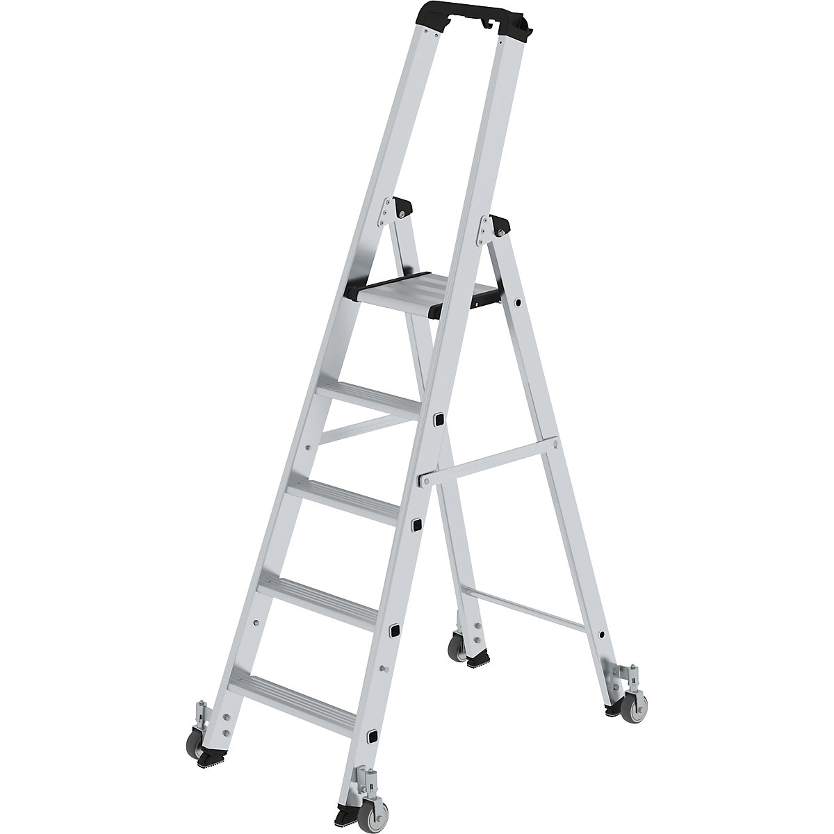 Step ladder, single sided – MUNK, mobile model, 5 steps, platform height 1170 mm-11