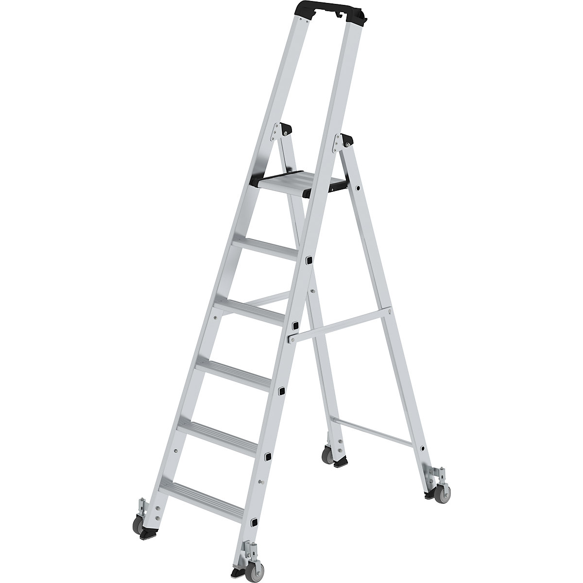 Step ladder, single sided – MUNK, mobile model, 6 steps, platform height 1400 mm-12