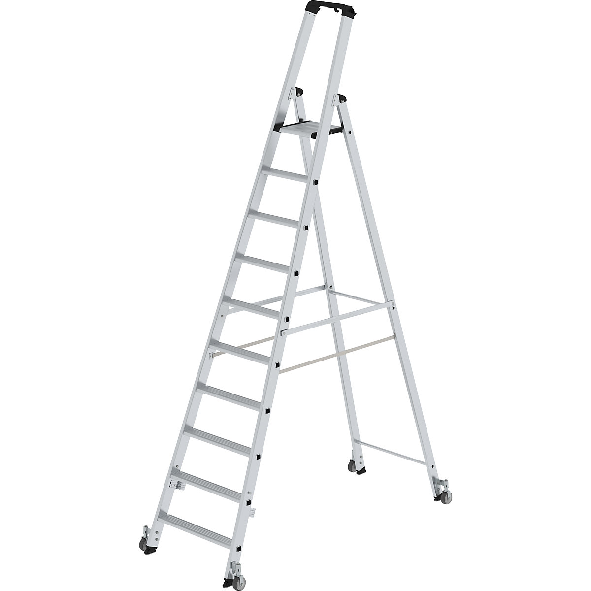 Step ladder, single sided – MUNK, mobile model, 10 steps, platform height 2340 mm-13