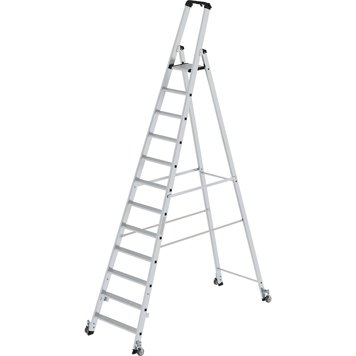 Step ladder, single sided – MUNK, mobile model, 12 steps, platform height 2810 mm-9