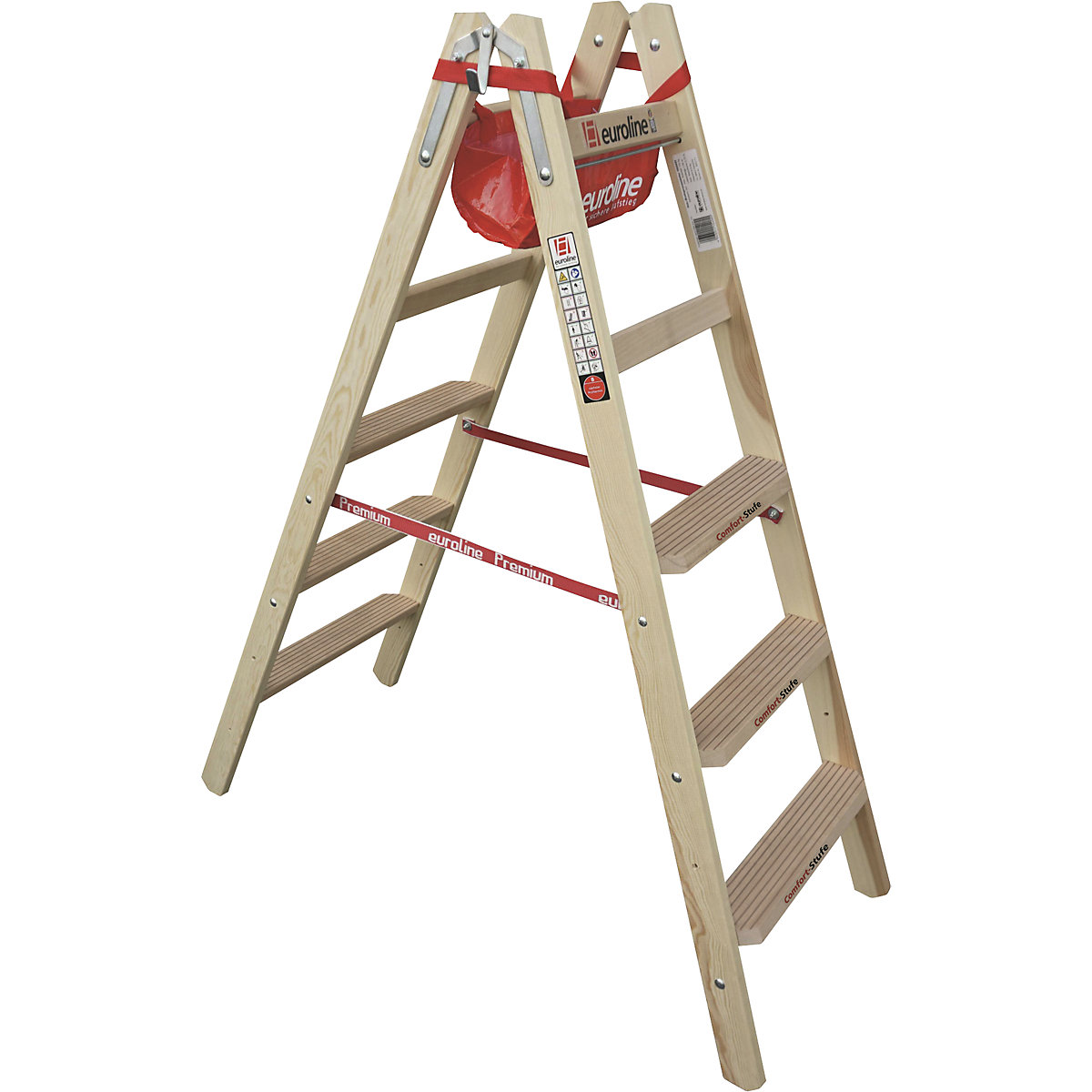 Wooden step ladder with comfort steps – euroline, double sided access, 2 x 5 steps-3