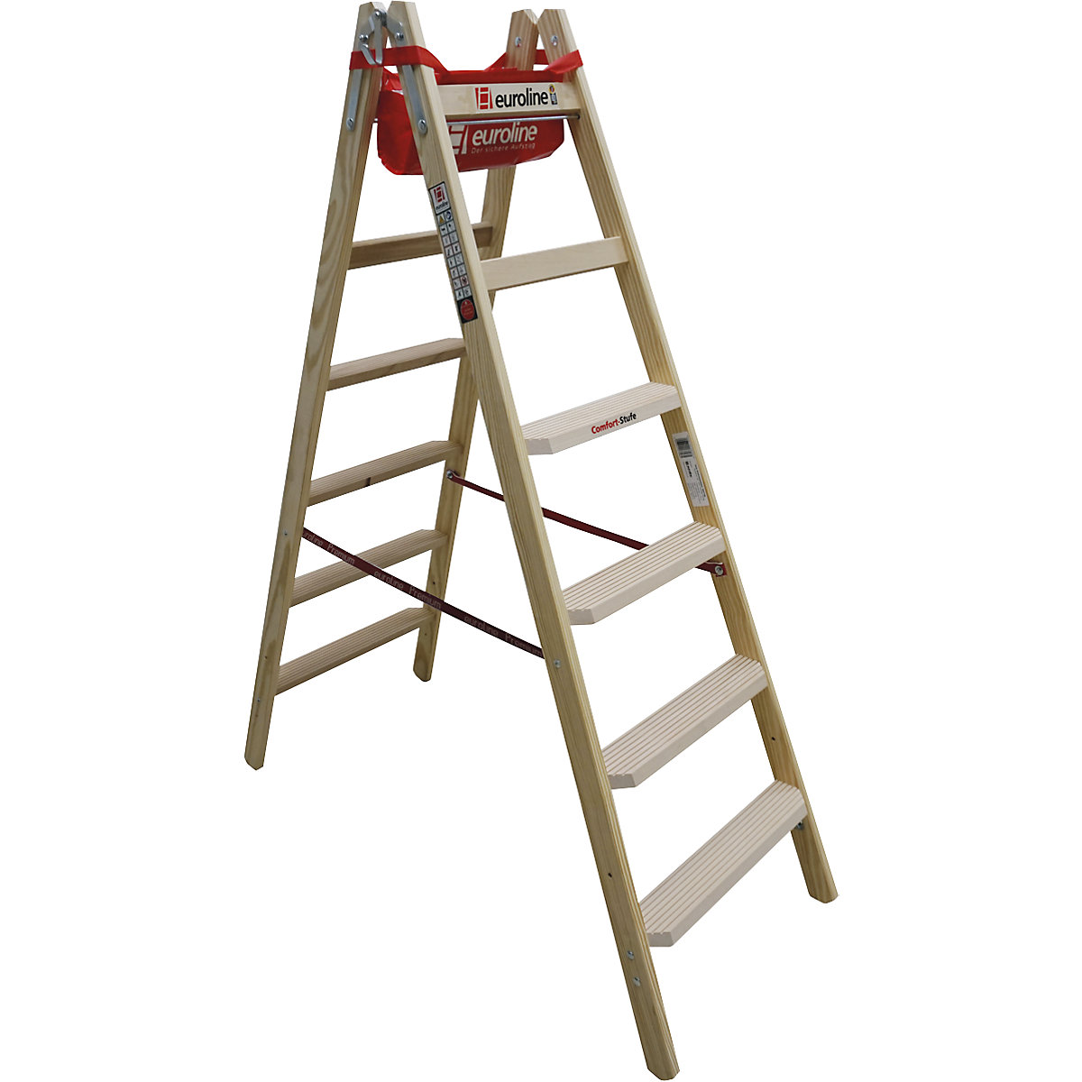 Wooden step ladder with comfort steps – euroline, double sided access, 2 x 6 steps-4