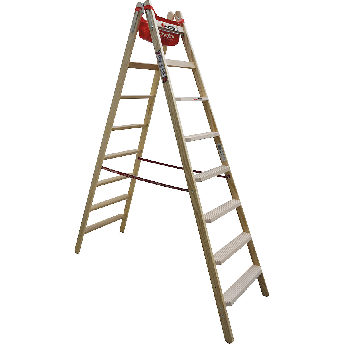 Wooden step ladder with comfort steps – euroline, double sided access, 2 x 8 steps-5