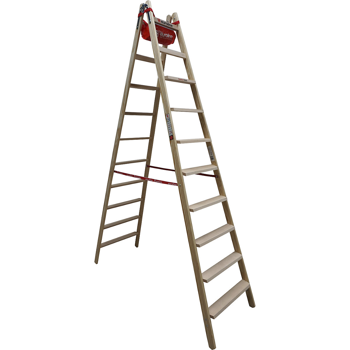 Wooden step ladder with comfort steps – euroline, double sided access, 2 x 10 steps-1