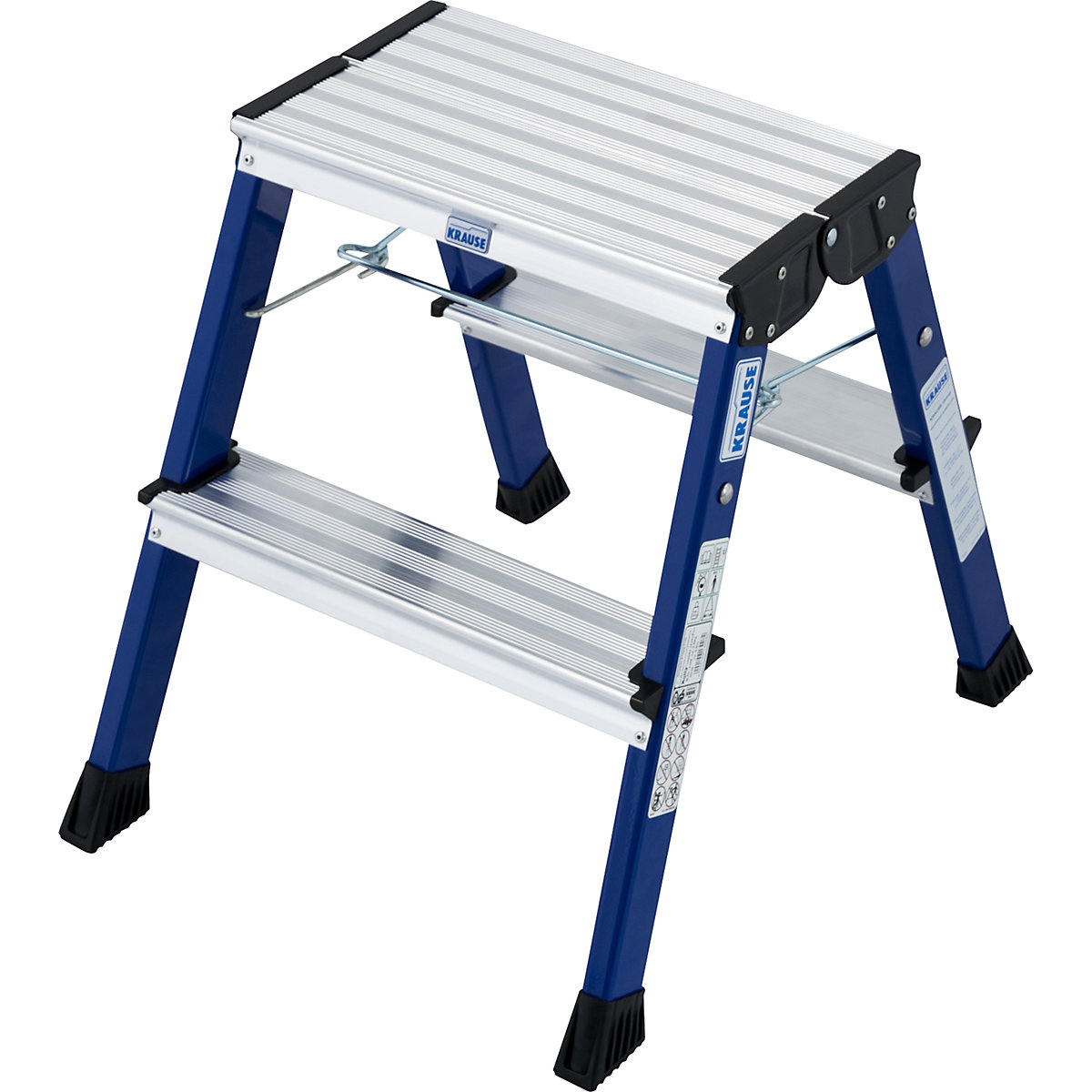 Aluminium folding step – KRAUSE, with castors, 2 x 2 steps, blue-3
