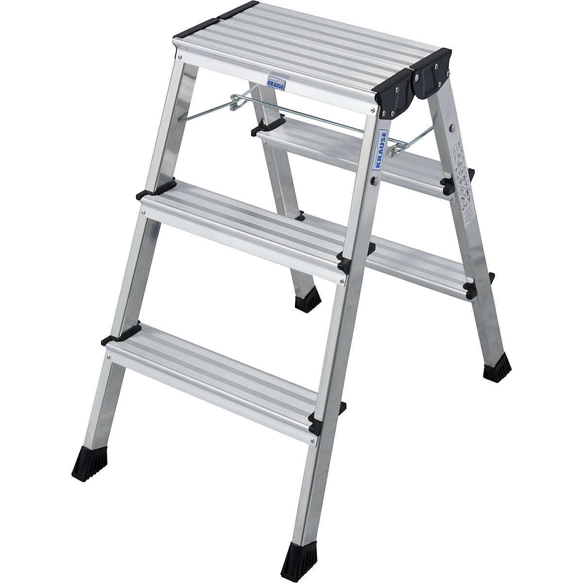 Aluminium folding step – KRAUSE, with castors, 2 x 3 steps, aluminium silver-1