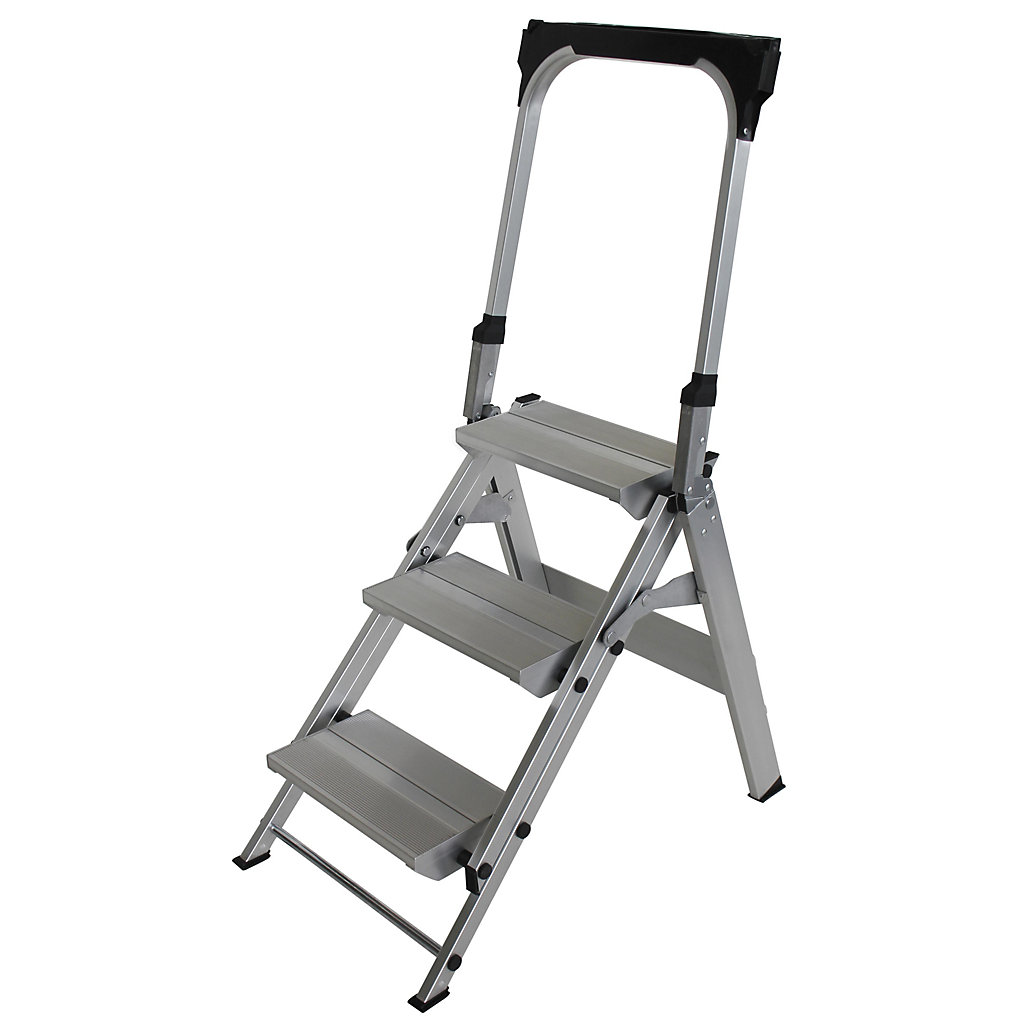 Aluminium folding steps – MUNK: with safety rail | kaiserkraft