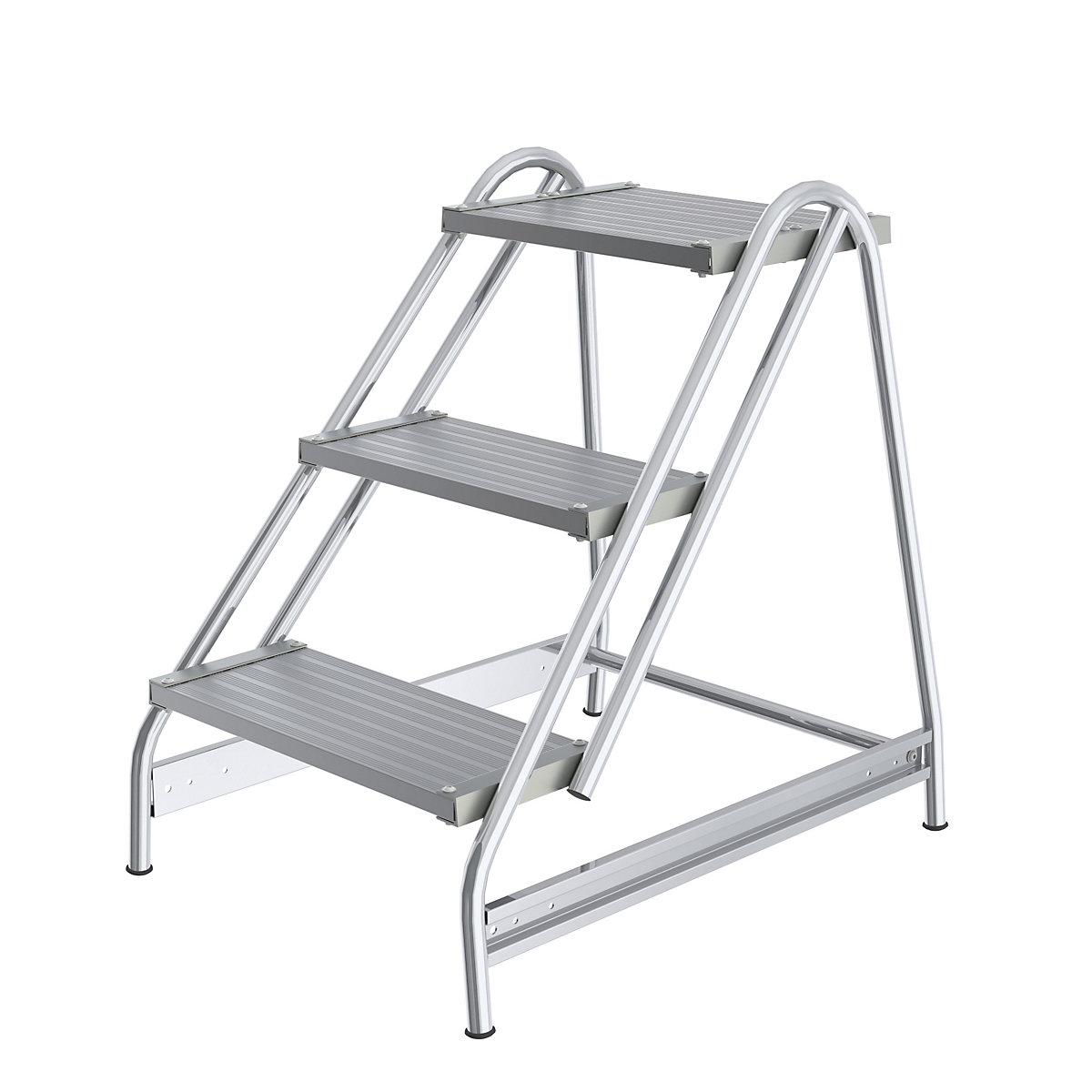 Aluminium work platform – MUNK, steps made of ribbed aluminium, single sided access, 3 steps