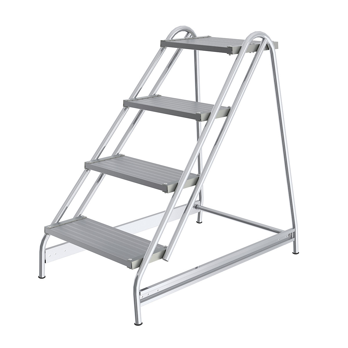 Aluminium work platform – MUNK, steps made of ribbed aluminium, single sided access, 4 steps
