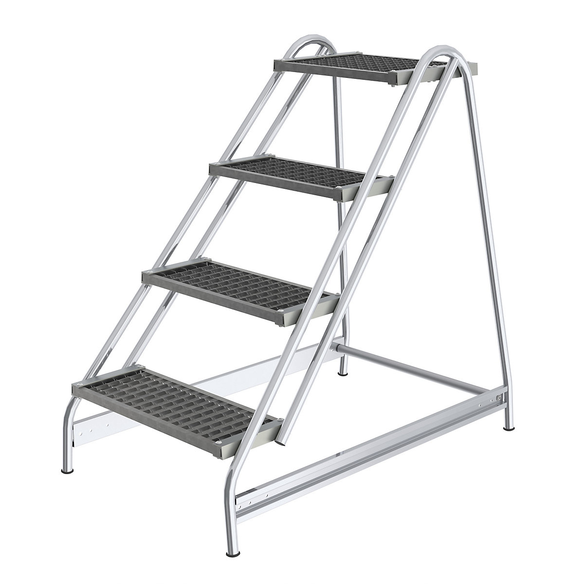Aluminium work platform – MUNK, steps made of steel grate, single sided access, 4 steps-2