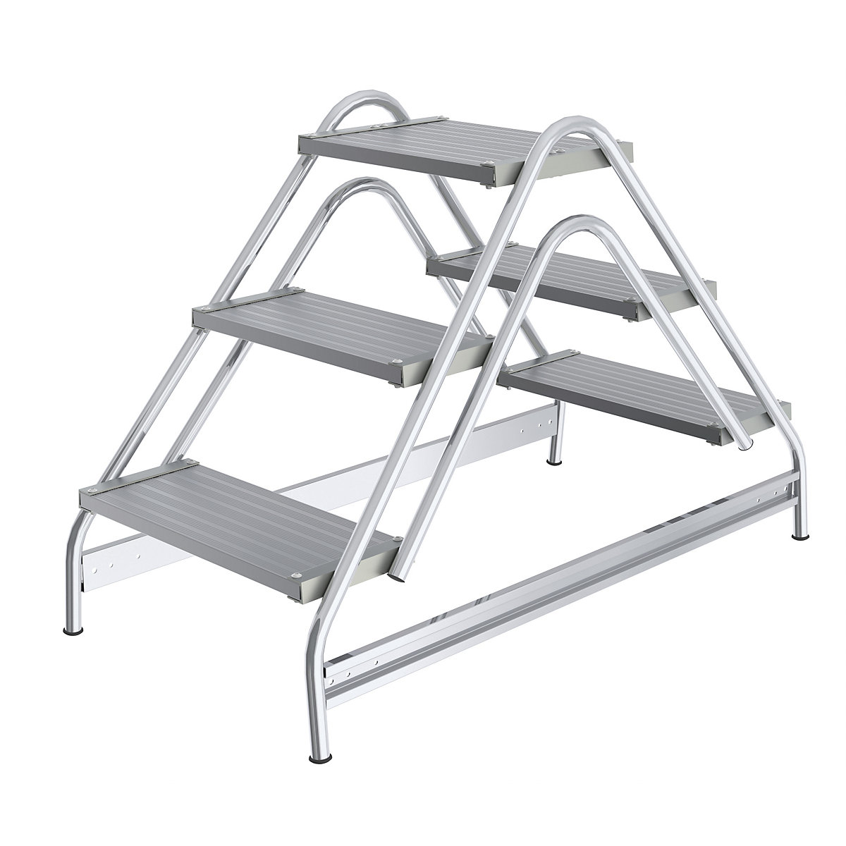 Aluminium work platform – MUNK, steps made of ribbed aluminium, double sided access, 3 steps-4