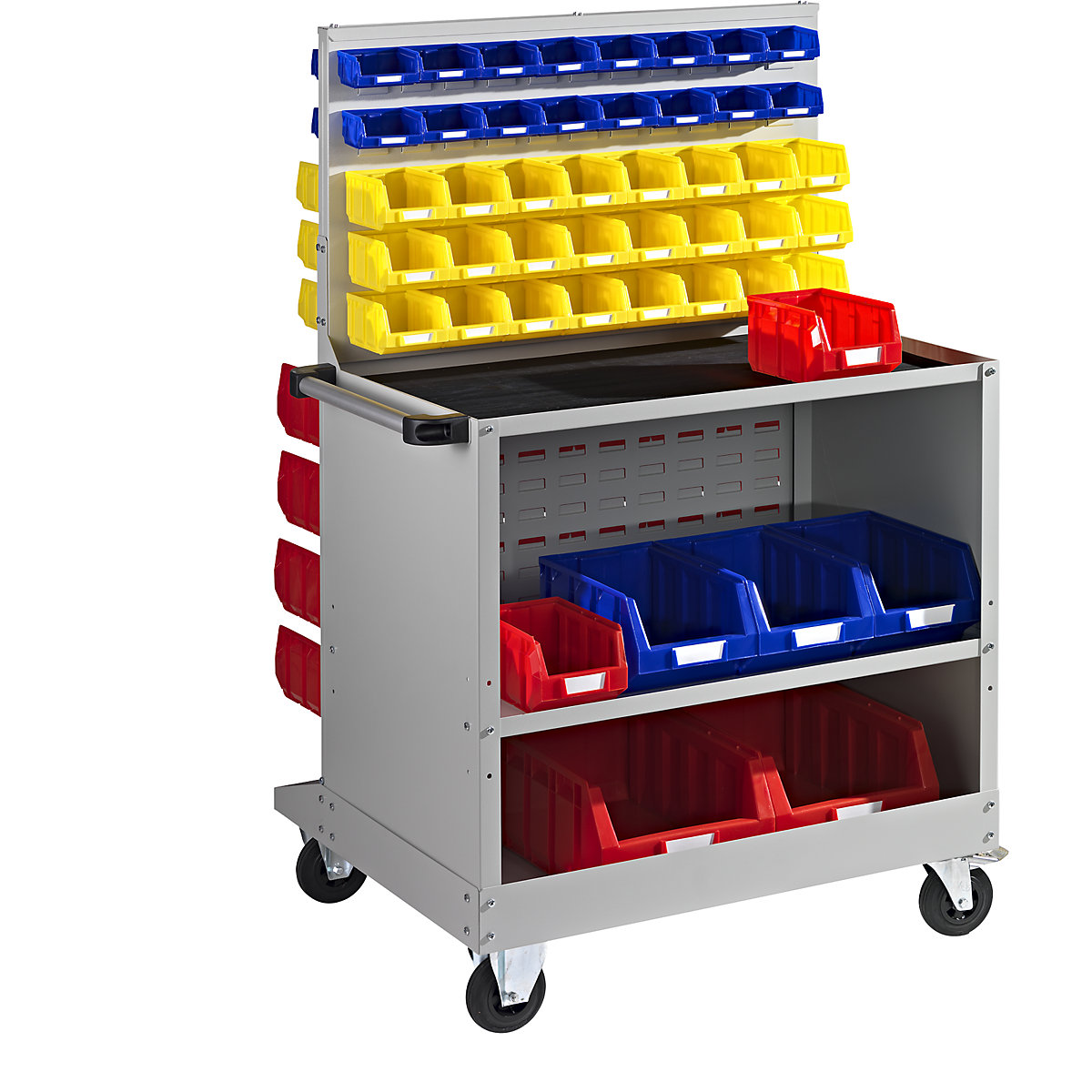 Fahrregal mit Sichtlagerkästen und Arbeitsfläche (Produktabbildung 2)-1