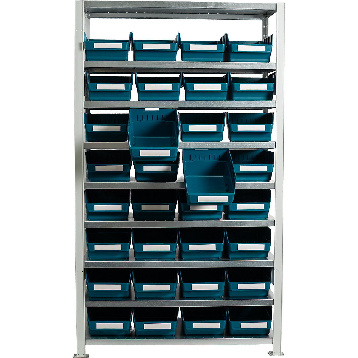STEMO Boltless Small Parts Shelving Rack Light Grey 1790 mm 32 Green Bins 6