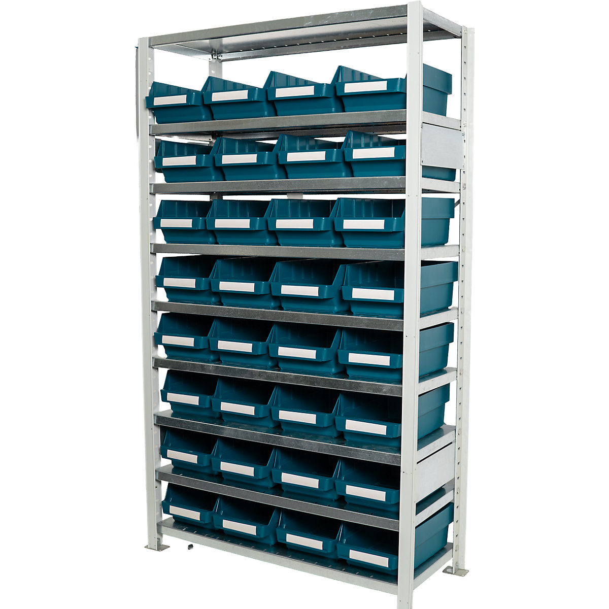 STEMO Boltless Small Parts Shelving Rack Light Grey 1790 mm 32 Green Bins 8