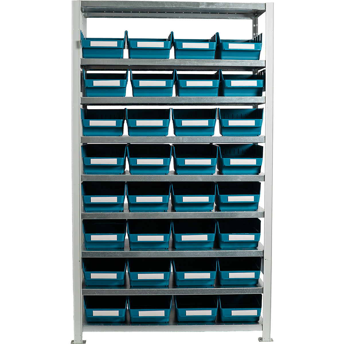 STEMO Boltless Small Parts Shelving Rack Light Grey 1790 mm 32 Green Bins 9