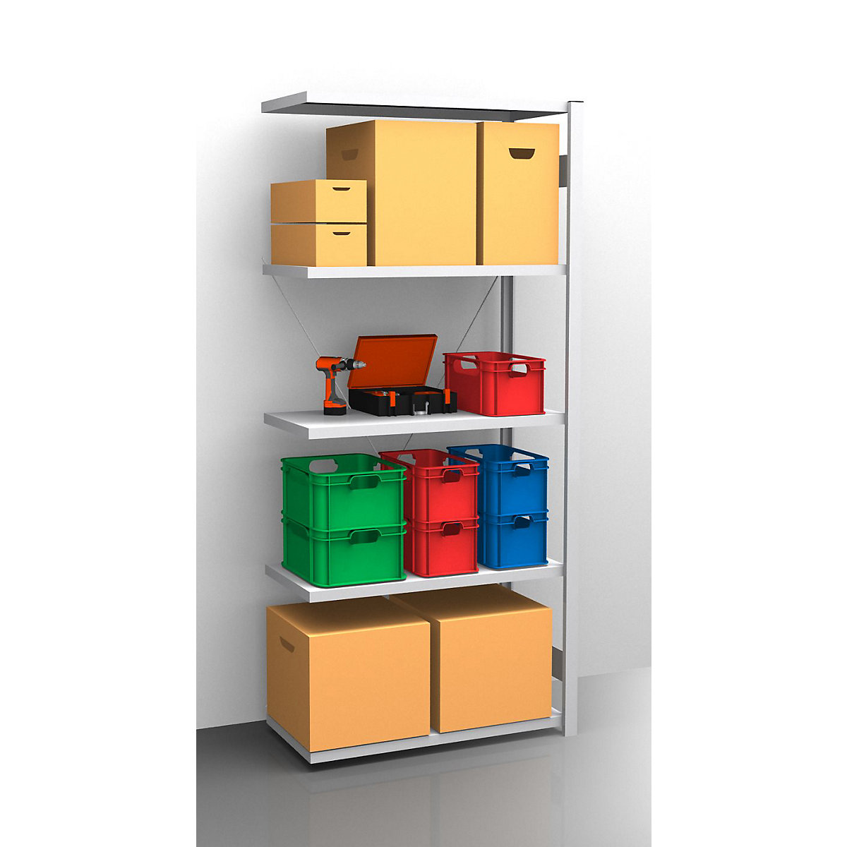 Fachboden-Steckregal, verzinkt eurokraft pro, einseitig, Regalhöhe 2350 mm, Fachbodenbreite 965 mm, Anbauregal, Fachbodentiefe 550 mm-4