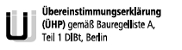 Übereinstimmungserklärung (ÜHP). Gemäß Bauregelliste A Teil 1, DIBt, Berlin.