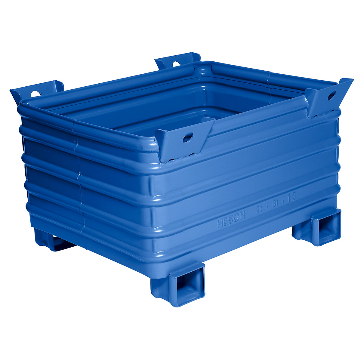 Heson Schwerlast-Stapelbehälter, BxL 800 x 1000 mm, mit U-förmigen Füßen, blau lackiert, ab 10 Stk