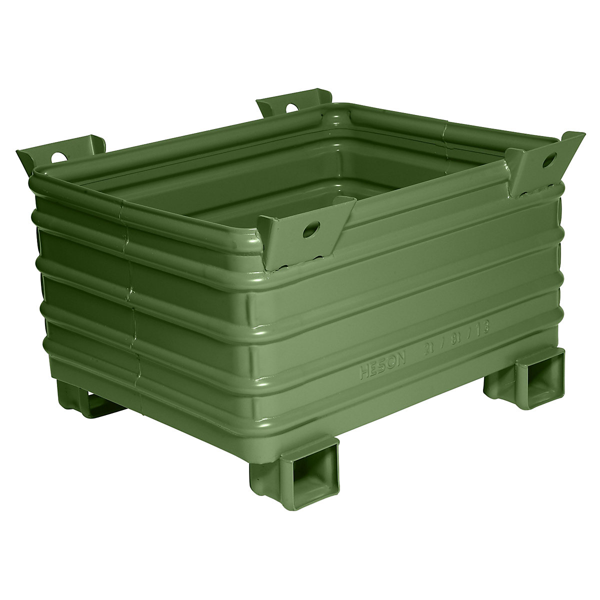 Heson Schwerlast-Stapelbehälter, BxL 800 x 1000 mm, mit U-förmigen Füßen, grün lackiert, ab 1 Stk
