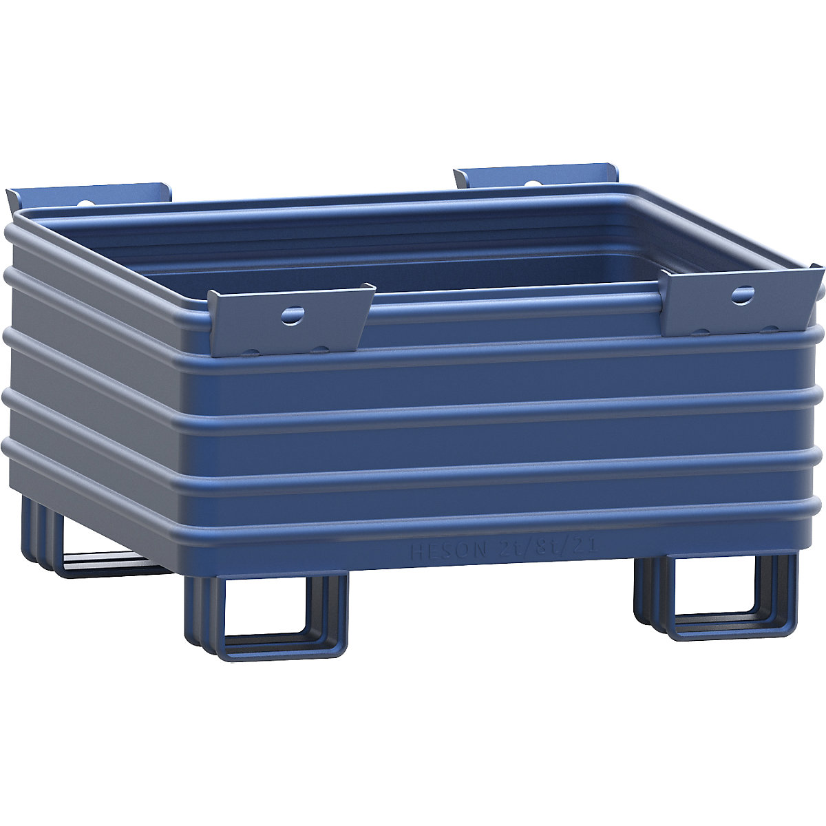 Schwerlast-Stapelbehälter Heson, BxL 1000 x 1200 mm, mit U-förmigen Füßen, blau lackiert, ab 10 Stk-3